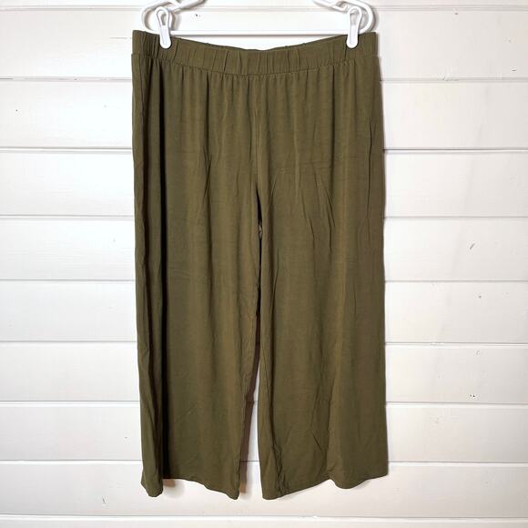 LOGO Lori Goldstein Wide Leg Cropped Pants Womens XL Olive Green Stretch Lounge - Picture 1 of 4